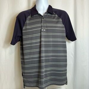 Oakley Men’s Medium Short Sleeve Purple Gray Striped Pullover Golf Polo Shirt